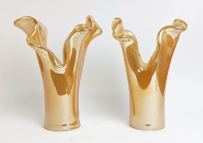 VASES, a pair, Murano style orange glass, 30cm H. (2)