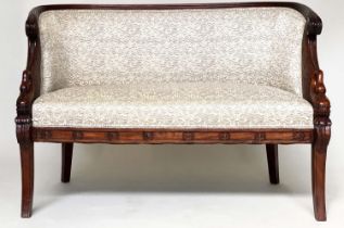 SOFA, traditional Empire style mahogany framed with sabre supports, 126cm W.