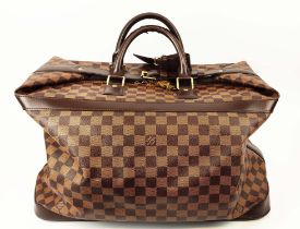 LOUIS VUITTON GRIMAUD TRAVEL BAG, in ebene damier canvas and leather handles, handle holder and