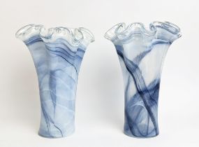 VASES, a pair, Murano style blue and white glass, 29cm H. (2)