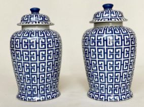 TEMPLE JARS, a pair, Chinese blue and white ceramic, ginger jars form with lids, 44cm H. (2)