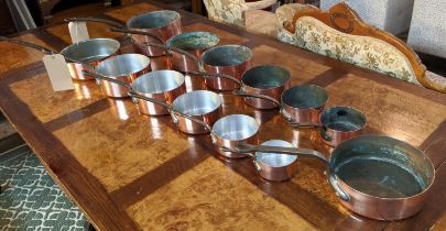 BATTERIE DE CUISINE, comprising of a graduated set of six copper pans, the largest 22cm diam,