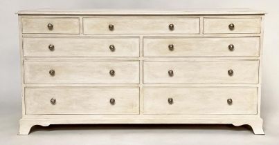 LOW CHEST, George III design grey painted with nine drawers and brackets supports, 153cm W x 47cm