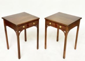 LAMP TABLES, a pair, George III style mahogany each with frieze drawer and inner chamfered square