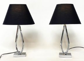 ENDON TABLE LAMPS, a pair, loop chrome and plinth bases with shades, 51cm H. (2)