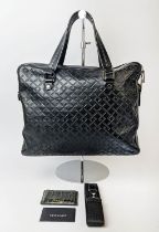GIANNI VERSACE UNISEX BAG, leather with iconic embossed Greek decoration, silver tone hardware,