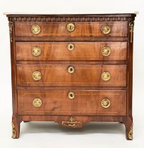 DUTCH COMMODE, 19th century mahogany and satinwood line inlaid with four long drawers and gilt metal