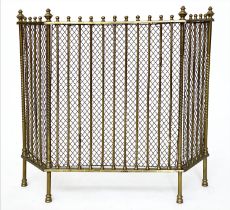 FENDER, Georgian style three fold solid brass with mesh and finials, 70cm x 166cm H x 20cm.