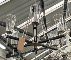 CHANDELIER, six branch, 1950s Italian style, with clear glass shades, 116cm drop.