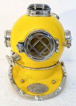 DISPLAY DIVING HELMET, decorative reproduction US Navy design, lacquered yellow finish, 46cm x