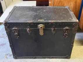 TRUNK, early 20th century studded and iron bound, manufactured by WF Faist Seattle, Washington, 66cm