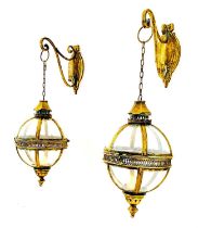 WALL HANGING CANDLE LANTERNS, a pair, Regency style, gilt metal and glass, 80cm x 25cm x 25cm. (2)