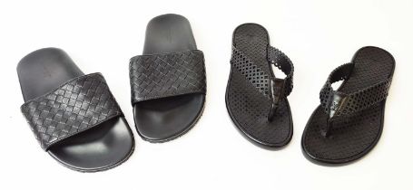 BOTTEGA VENETA LEATHER SLIP ON SLIDE SANDALS, size 38 EU/5, made in Italy, together with Louis