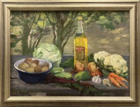 ELENA RODOVA (1903-1988), 'Still life' oil on canvas, 49cm x 67cm, signed, inscribed verso, framed.