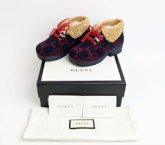 GUCCI CHILDREN ANKLE BOOTS, lace up fastening with faux sheepskin lining, rubber sole, unisex,