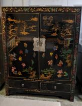 MARRIAGE CABINET, Chinese lacquered and gilt decorated, with two doors over two drawers, 160cm H x