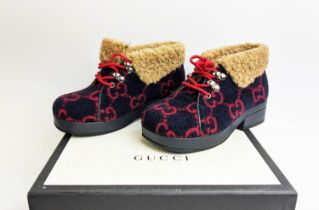 GUCCI CHILDREN ANKLE BOOTS, lace up fastening with faux sheepskin lining, rubber sole, unisex,