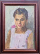 ANNA CHEREDNICHENKO (1917-2003) 'Portrait of a Young Girl' 1963, oil on canvas, 50cm x 35cm.