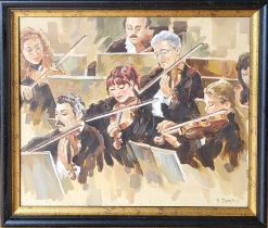 YRUI DENISOV (XX Century) 'The Orchestra, oil on canvas, 51cm x 61cm.