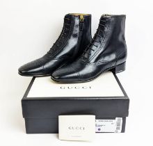 GUCCI LACE UP BOOTS, ankle high, perforated and serrated detailing throughout, made in Italy, 3cm