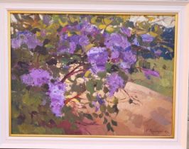 ROMAN PODOBEDOV (1920-2000) 'Lilac Blooming' 1960, oil on board, 58cm x 79cm.