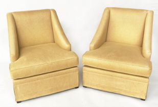 EGERTON ARMCHAIRS, a pair, Egerton golden yellow silk weave upholstered with sloping arms, 76cm W.