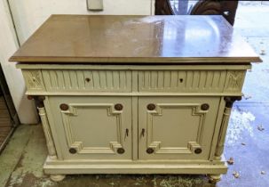 SWEDISH SIDE CABINET, late 19th century cream painted and marble topped comprising two drawers