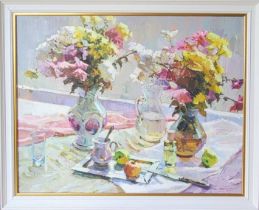 ANATOLIY SHAPOVALOV (born in 1948, Ukrainian) 'Still Life with Flowers' 2001, oil on canvas, 78cm