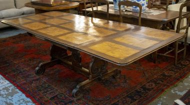 DRAWLEAF TABLE, late 19th century French oak, burr ash and Karelian birch, circa 1890 with parquetry