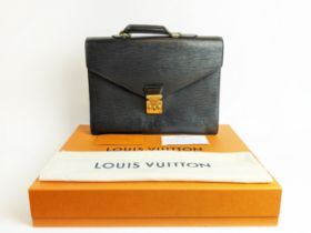 LOUIS VUITTON AMBASSEDEUR BRIEFCASE, black epi leather, gold tone hardware, leather top handle, flap