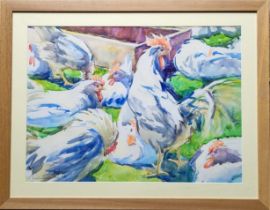 ANNA CHEREDNICHENKO (1917-2003) 'Chicken Yard' 1965, watercolour, paper, 47cm x 65cm.