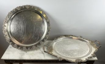 LARGE SILVER PLATED FOOTED SERVING TRAY, marked Christopher Wren by Wallace and a Webster and Wilcox