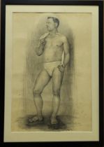BORIS SPORYKHIN (1928-2018) 'The Male Model' 1954, pencil drawing, 58cm x 39cm.