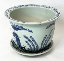 CHINESE BLUE AND WHITE JARDINIERE, with tray, 36cm x 48cm D.