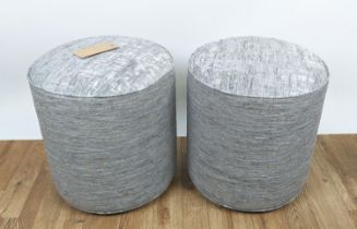 SIDE STOOLS, a pair, grey fabric finish, 45cm x 50cm. (2)