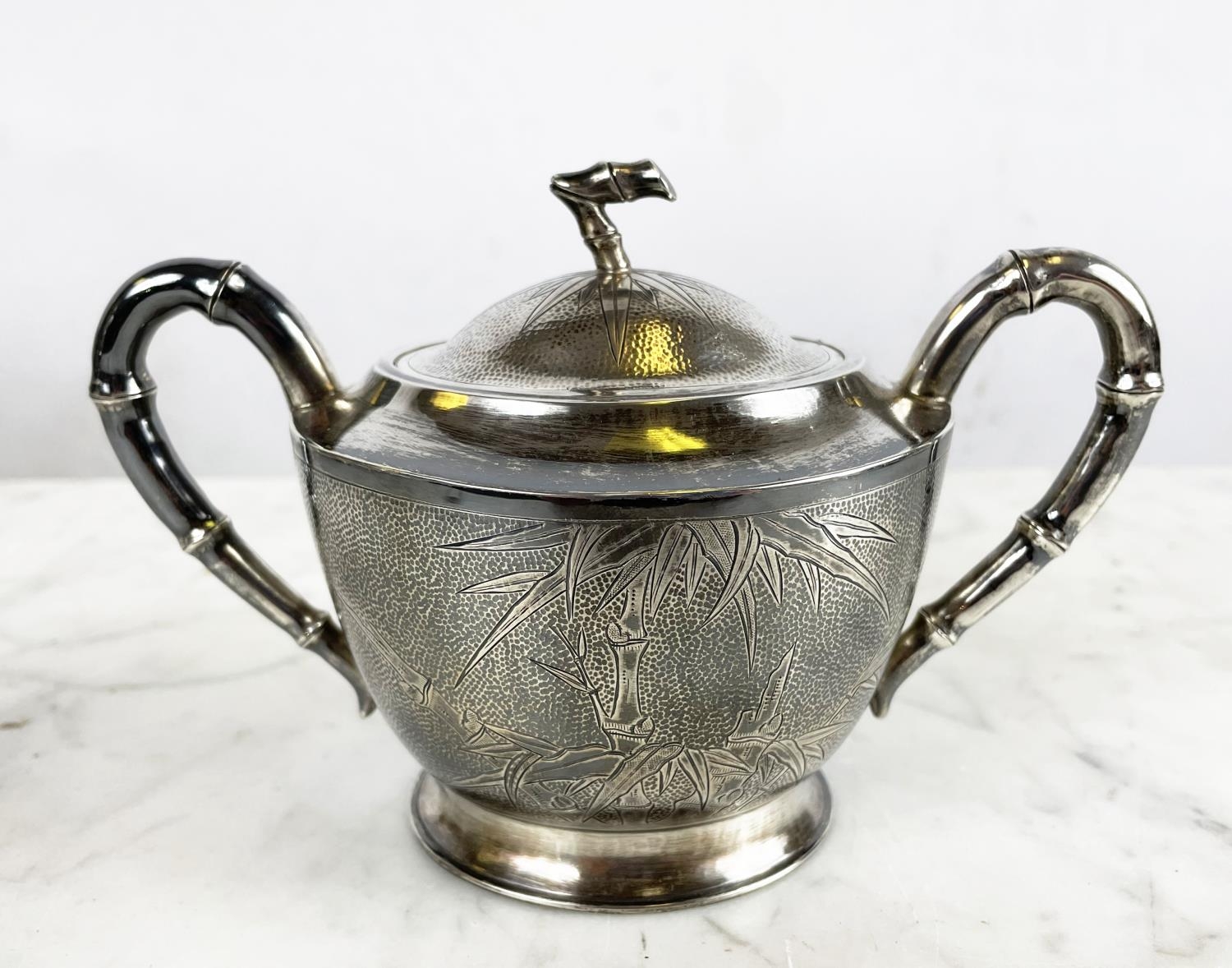 CHINESE EXPORT SILVER TEA SET, c. 1940s Republic period, comprising a teapot, sugar bowl, milk jug - Image 14 of 20