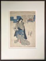 UTAGAWA KUNISADA AND KITAGAWA UTAMARO, 'Kabuki figures', coloured wood blocks, 37cm x 26cm,