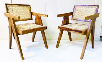 ARMCHAIRS, a pair, 80cm high, 56cm wide, 52cm deep, 1960's Danish style, caned backs and seats. (2)