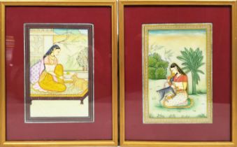 INDIAN SCHOOL, 'Studies, a pair, Young Woman with Leopard and Young Woman with Deer', gouache on