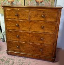 CHEST, 119cm H x 118cm W x 50cm D, mid Victorian burr walnut and walnut of five drawers.