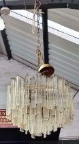 CHANDELIER, vintage mid 20th century gilt metal frame, glass drops, 45cm drop not including