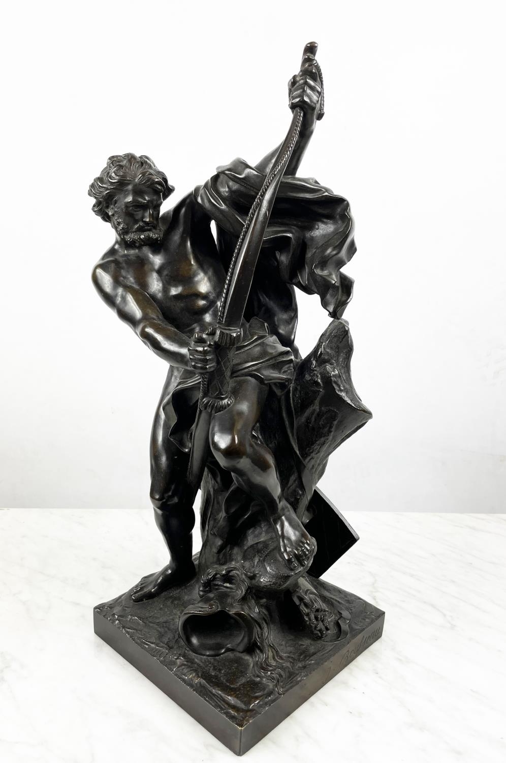 JACQUES BOUSSEAU, French (1681-1740) Ulysse stringing his bow, late 19th century bronze, 48cm H.