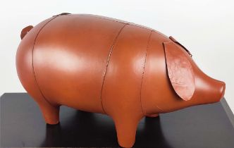 PIG FOOTSTOOL, tan finish, 70cm x 30cm x 40cm approx.