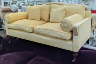 GEORGE SMITH SOFA, 186cm W x 85cm D, model 'Regency' in yellow fabric.