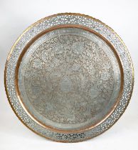 LARGE PERSIAN MAMELUKE STYLE TRAY, late 19th/early 20th century profusely decorated with foliage and