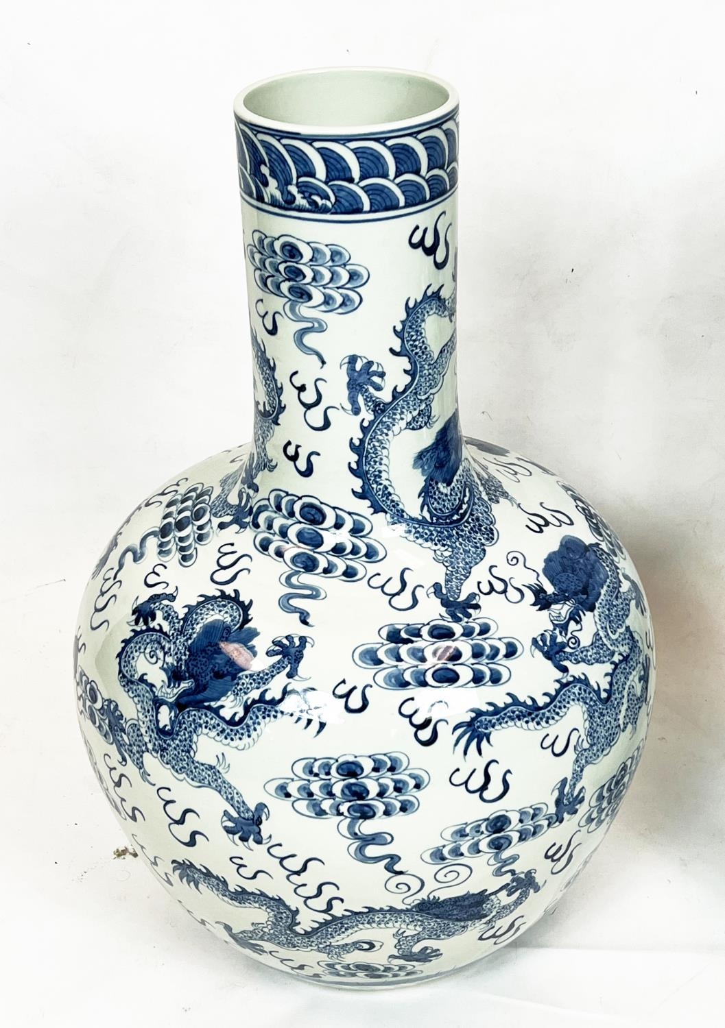 CHINESE BLUE AND WHITE VASES, a pair, painted with dragons chasing the flaming pearl of wisdom, 63cm - Image 2 of 5