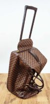 LOUIS VUITTON DAMIER EBENE EOLE 60 ROLLING DUFFLE, coated canvas with leather handles, trims and top