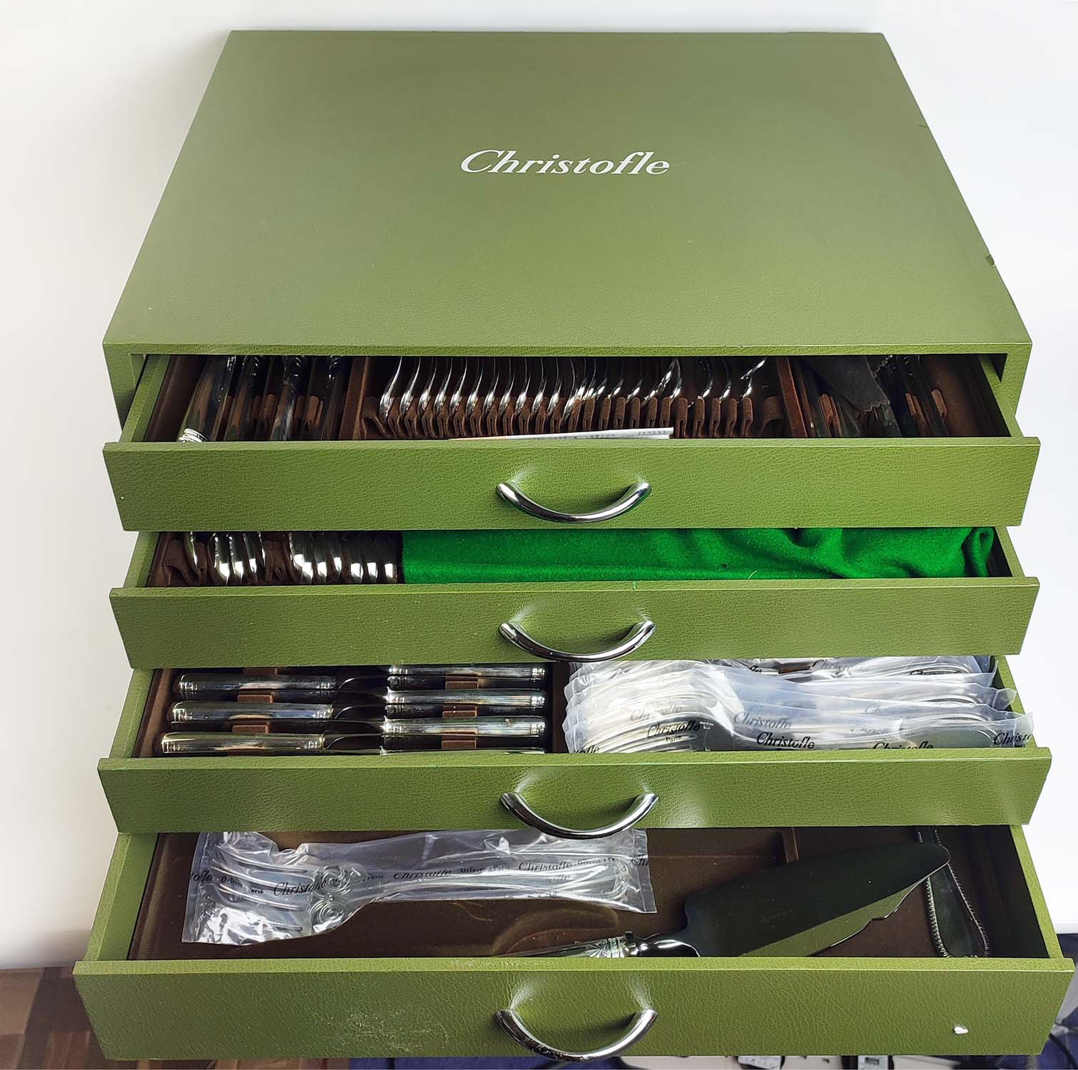 CHRISTOFLE CANTEEN OF CUTLERY, silver plated, in an Imperial chest, approximately comprising 12