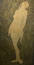 INDIAN SCHOOL, 20th century Female figure on silk, 157cm x 89cm, framed.