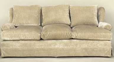 SOFA, 'Donghia' three seater, with oyster chenille velvet upholstery and feather filled pads,